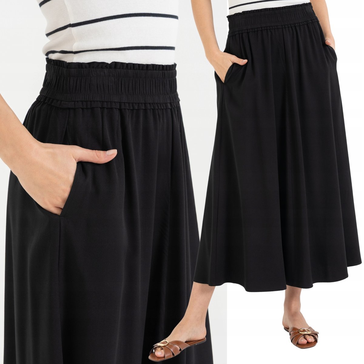 SPÓDNICA DAMSKA MAXI WISKOZOWA ZWIEWNA REGULARNY KRÓJ ELEGANCKA MORAJ M BLACK