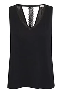 Bluzy damskie - Damska bluza Cream Evening Top Jersey bez rękawów koronkowa trymer V-Neck Bluza, Pitch Black - grafika 1