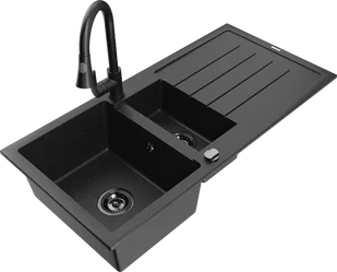 Mexen Andres zlewozmywak granitowy 1,5-komorowy z ociekaczem i baterią kuchenną Elia, czarny/srebrny - 6515-73-670101-70-B - Zlewozmywaki z baterią - miniaturka - grafika 1