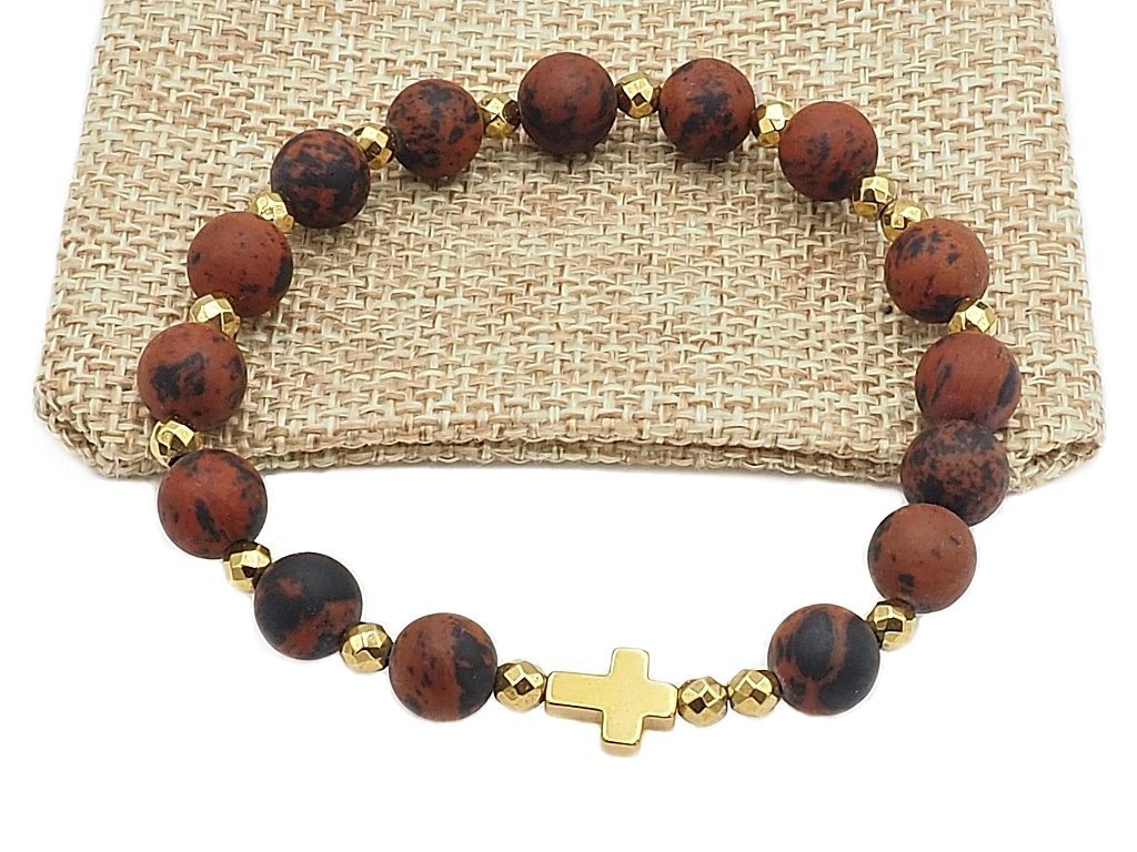 Bransoletka różaniec na rękę obsydian brązowy sakwa