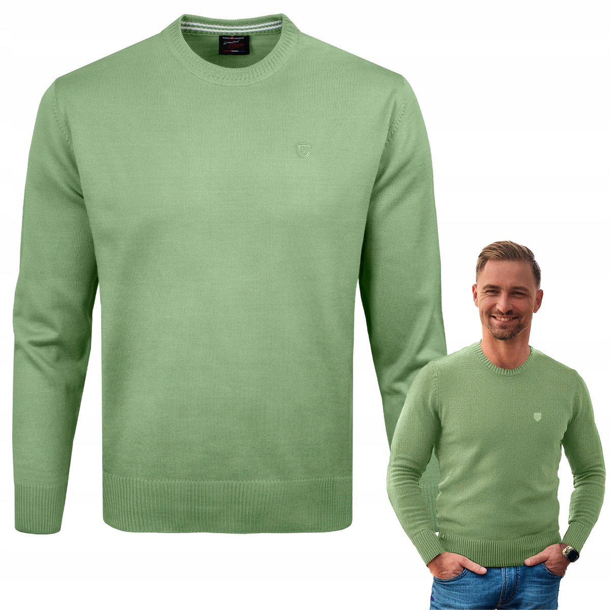 SWETER Męski Klasyczny BASIC Gładki ZIELONY XXL Pako Jeans