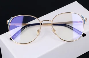 Owalne metalowe Okulary z filtrem DAMSKIE złote z antyrefleksem 2528-4 - Okulary korekcyjne, oprawki, szkła - miniaturka - grafika 1