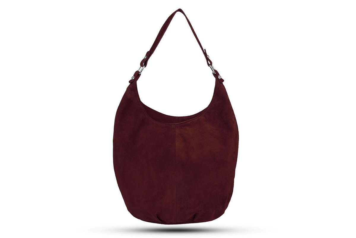 Torba Skórzana Vera Pelle Kapa Zamszowa Bordowa