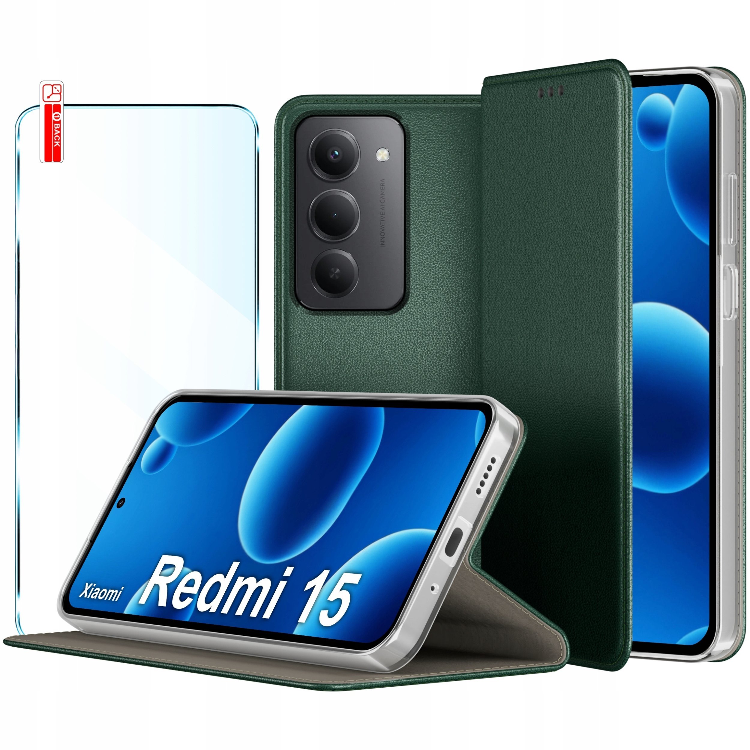 Etui Skórzane Zamykane MAGNETYCZNE CASE do Xiaomi Redmi 15 4G 5G + SZKŁO