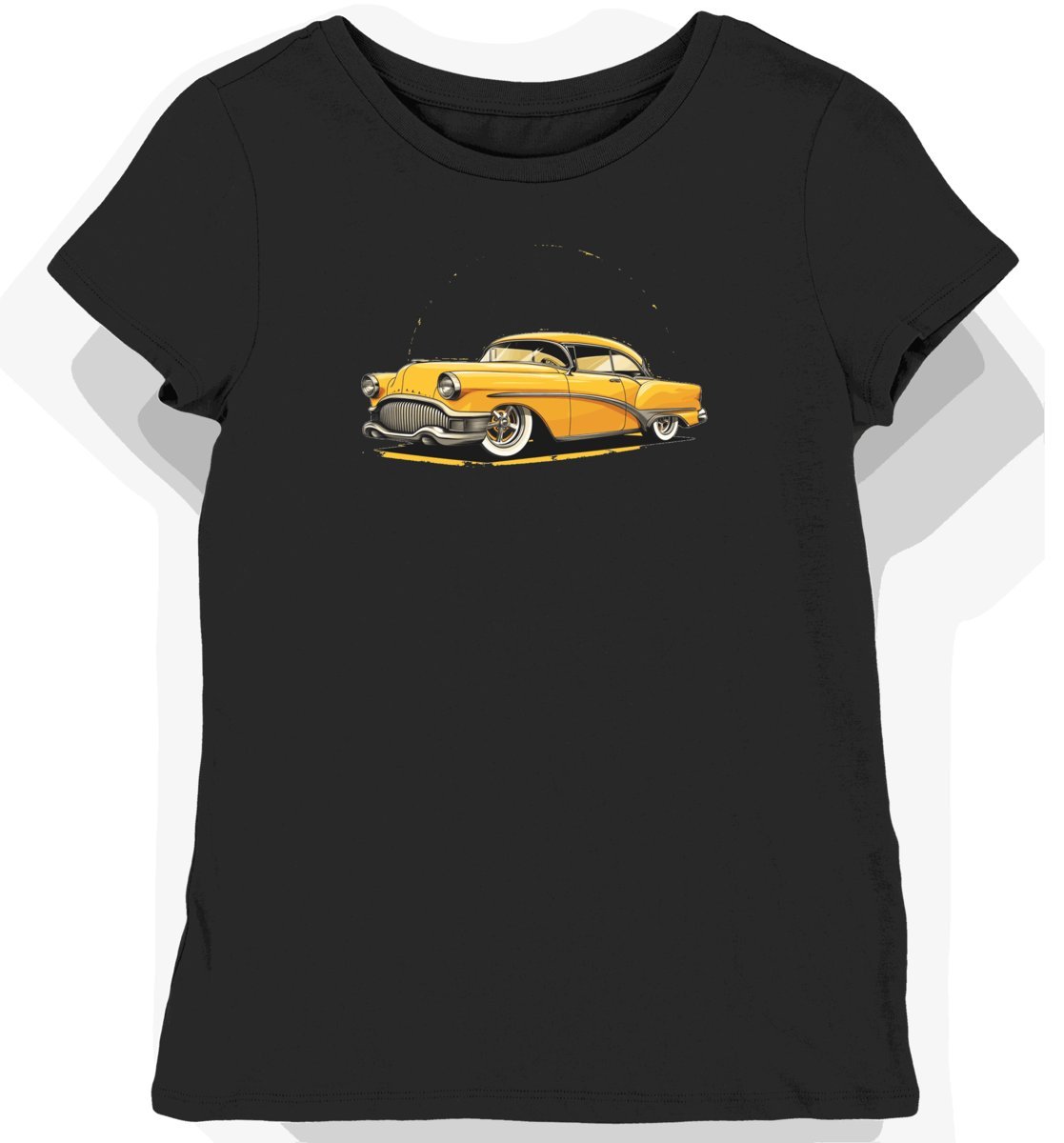 Koszulka damska czarna Elegancki Retro Motyw Samochodowy XL