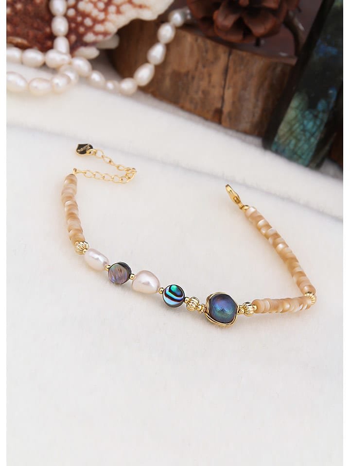L'Atelier de Gaia Pozłacana bransoletka z perłami i masą perłową