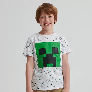 Koszulki dla chłopców - Reserved - Bawełniany t-shirt Minecraft - Biały - grafika 1