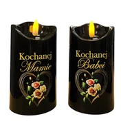 Świece - Świeca LED ciepły biały mama / babcia 12 cm Ø 7 cm czarno-złoty CORTINA POLAND - miniaturka - grafika 1