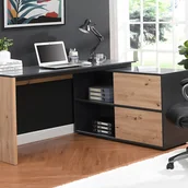 Biurka - Biurko narożne z 2 przesuwanymi drzwiczkami - MDF - Kolory: Naturalne drewno i czarny - COLIOBA - miniaturka - grafika 1