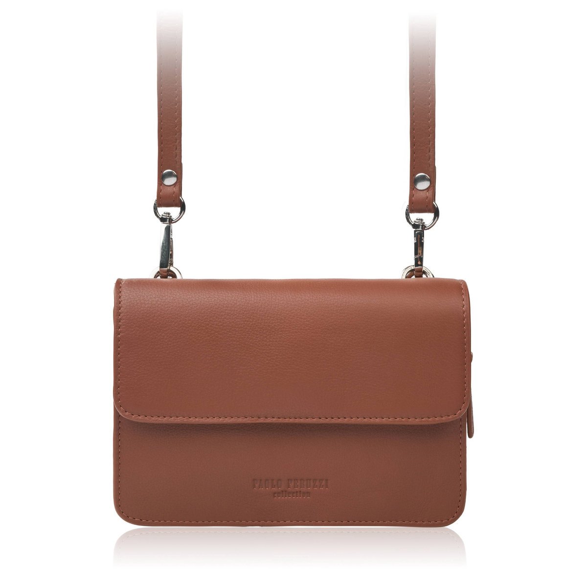 Mała torebka damska skórzana kopertówka na ramię do ręki 2w1 koniakowa Paolo Peruzzi AY-21-CG