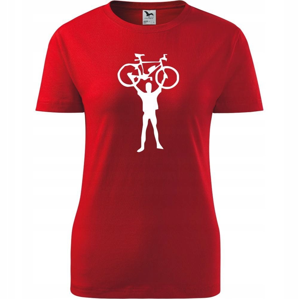 Damska Koszulka z Nadrukiem Rowerowa Rower Prezent dla Rowerzystki T-shirt czerwony XL