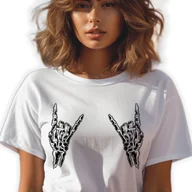 Zestawy upominkowe - BIAŁA KOSZULKA DAMSKA Krótki Rękaw METALLICA SKELETON Nipples Cover Rozm L - miniaturka - grafika 1