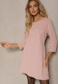 Sukienki - Różowa Sukienka o Trapezowym Kroju z Dłuższym Tyłem Gemivra - miniaturka - grafika 1