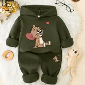 Dresy i komplety dla chłopców - TEMU Zestaw dla chłopców: bluza z kapturem z nadrukiem postaci z kreskówki Tom i Jerry, zaprojektowany do wygodnych sportów na świeżym powietrzu i na - miniaturka - grafika 1