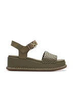 Sandały damskie - Clarks Skórzane sandały "Kimmei" w kolorze khaki na obcasie - miniaturka - grafika 1