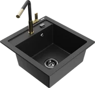 Zlewozmywaki z baterią - Mexen Vito zlewozmywak granitowy 1-komorowy z baterią kuchenną Flora, czarny/srebrny metalik - 6503-73-670401-57-B - miniaturka - grafika 1