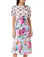 Sukienki - Hope & Ivy Damska satynowa sukienka midi z wysokim dekoltem Linnetta z kontrastowym nadrukiem z odkrytymi plecami kokarda szczegóły na specjalne okazje, Fioletowy/biały, 36 - miniaturka - grafika 1