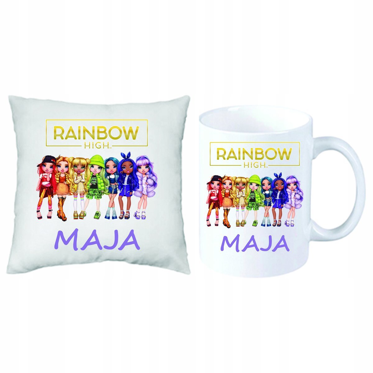 RAINBOW HIGH ZESTAW PODUSZKA + KUBEK +IMIĘ Dziecka