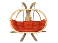 Fotele ogrodowe wiszące - Zestaw: Dwuosobowy Fotel Wiszący Z Drewnianym Stelażem, Czerwony Swingpod Xl Fotel + Stojak - miniaturka - grafika 1