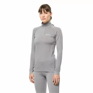 Bielizna sportowa damska - Damska koszulka wełniana Jack Wolfskin ALPSPITZE WOOL L/S HZ W medium grey heather - XS - grafika 1