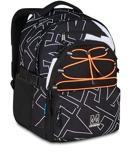 Mitama #BDBF LEGACY plecak szkolny, czarny, potrójny plecak, kieszeń na butelkę, wbudowany port USB, regulowana szerokość, plecak szkolny średniej i wyższej, chłopiec, czarne, Taglia unica, Casual