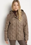 Kurtki damskie - Brązowa Pikowana Kurtka Przejściowa z Kapturem Arivitte - miniaturka - grafika 1