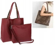 Torebki damskie - Torebka Damska dwustronna Shopper 2w1 A4 listonoszka modna WHTS932 Bordowa - miniaturka - grafika 1