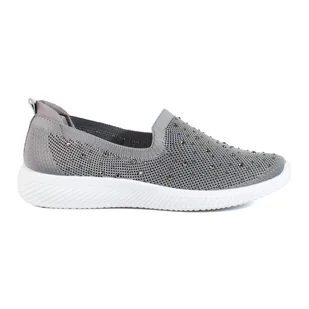 Szare materiałowe buty wsuwane slip on z ćwiekami T.Sokolski - Slip on damskie - miniaturka - grafika 1