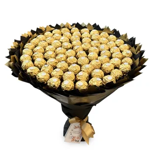 Prezent na 70 Urodziny, Ślub. Mega Bukiet czarny ze słodyczy Ferrero Rocher 70szt. - Zestawy upominkowe - miniaturka - grafika 1