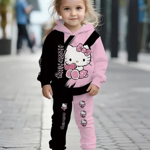 TEMU Ten Modny z Długim Rękawem dla Dziewczynek Zawiera Popularne Wzory Sanrio, Podkreślając Uroczą Postać for hello kitty z Nadrukiem Serc, Idealny - Spodnie i spodenki dla dziewczynek - miniaturka - grafika 1