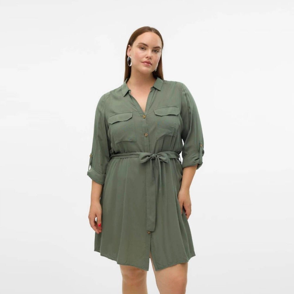 VERO MODA PLUS SIZE SUKENKA KOSZULOWA Z PASKIEM KHAKI 54 6EA