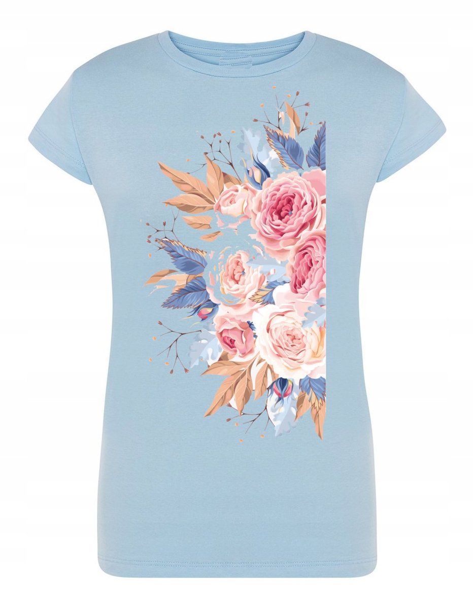 T-Shirt damski modny nadruk KWIATY BUKIET r. M