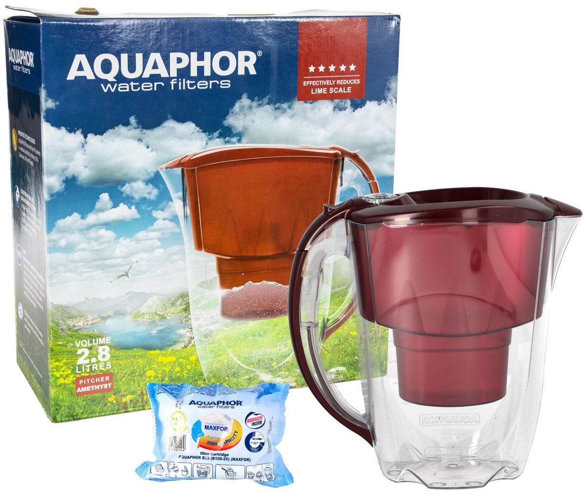 Dzbanek filtrujący Aquaphor Amethyst 2,8 L Bordowy/Wiśniowy + Filtr Wkład filtrujący