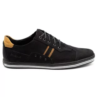 Buty męskie casual 1801 czarny nubuk/camel - Polbut - Półbuty męskie - miniaturka - grafika 1