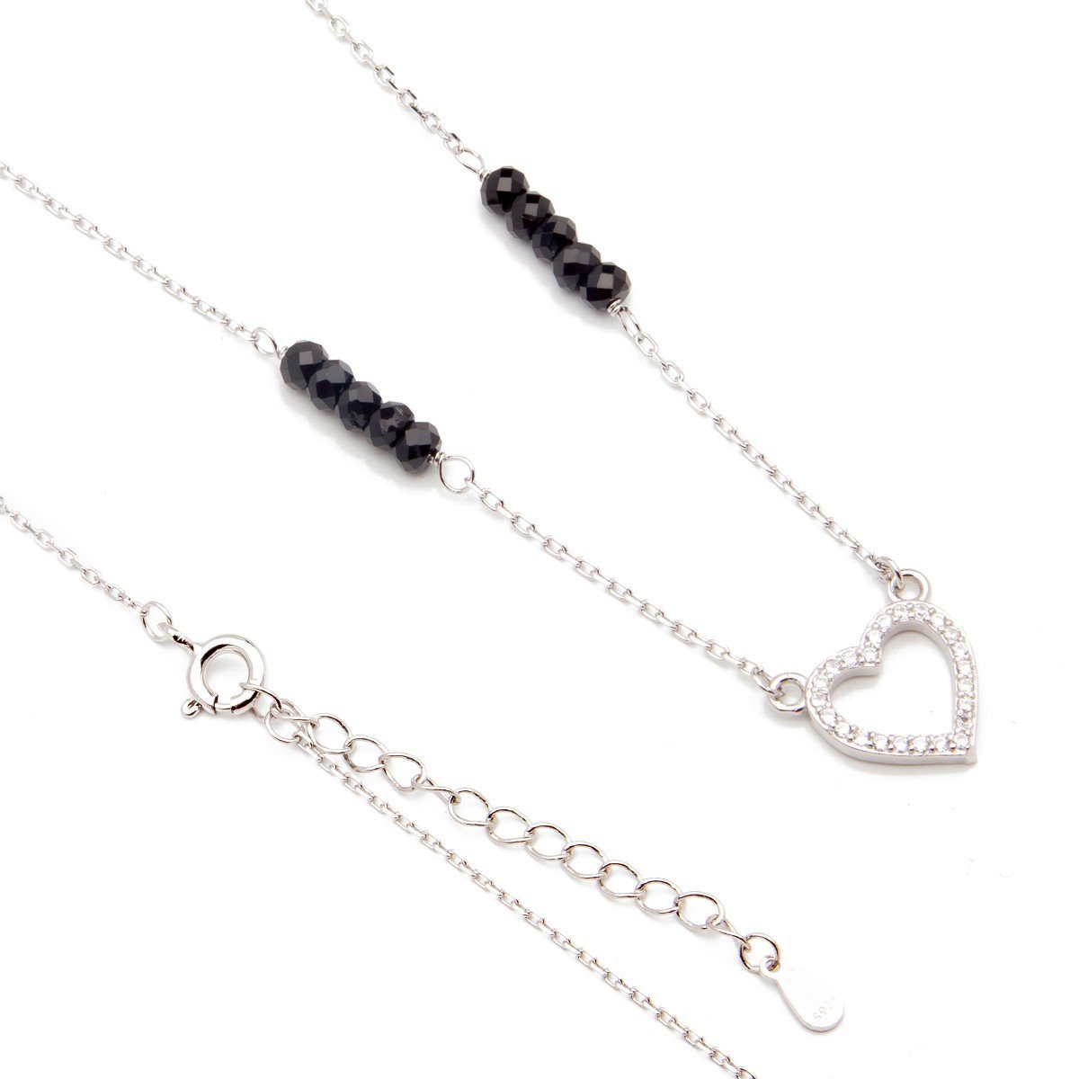 Srebrny naszyjnik cyrkoniowe serce onyks