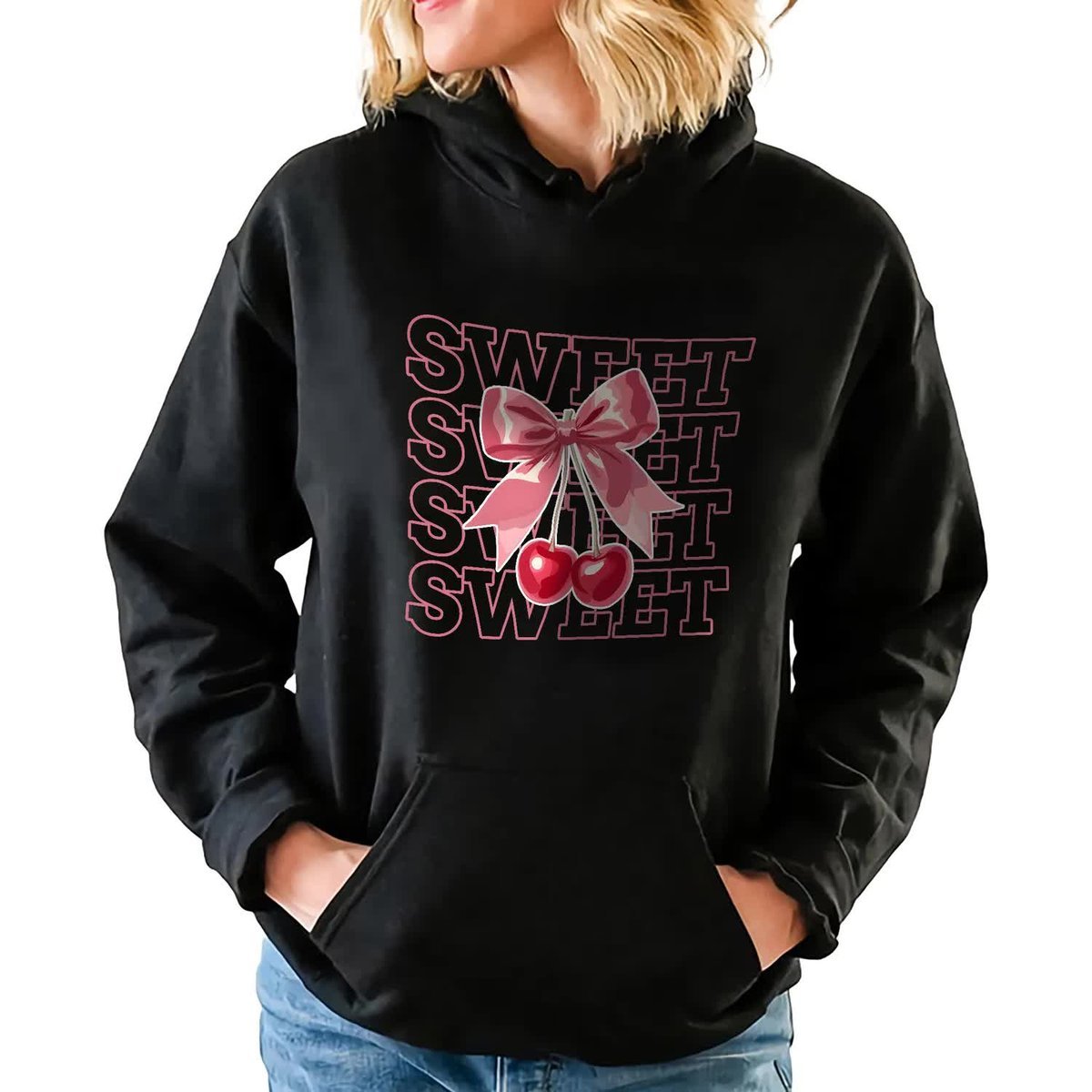 CZARNA BLUZA DAMSKA Z Kapturem SWEET SWEET CHERRY ZABAWNE GRAFIKI Rozm XL
