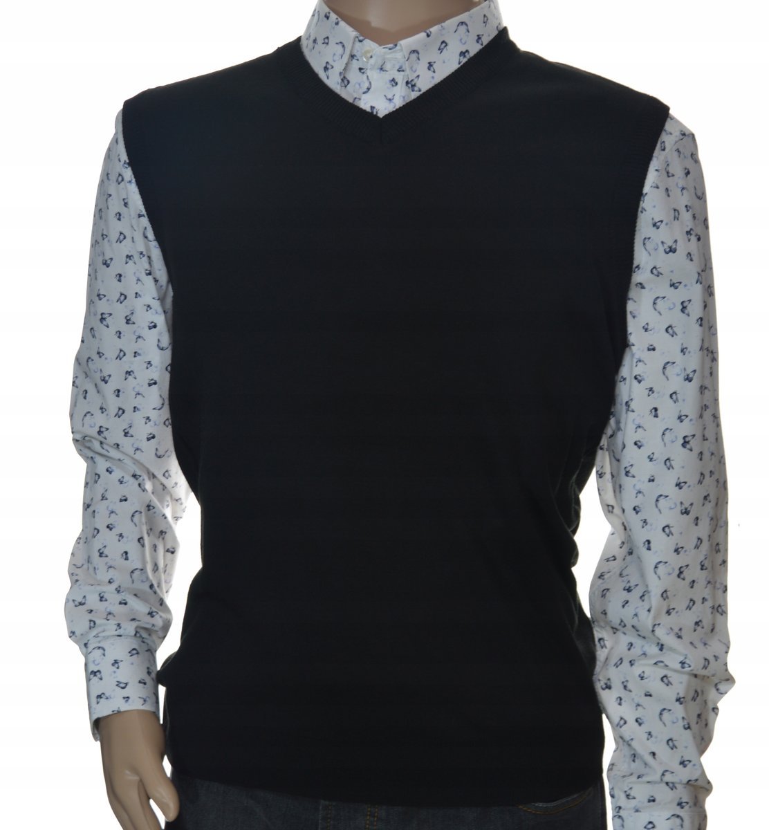 Sweter męski wełniany bez rękawów bezrękawnik pulower kamizelka męska XL czarna