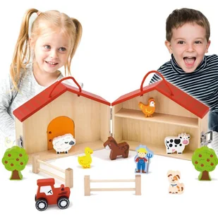 Viga Toys Dwupiętrowa Farma Drewniana Viga Toys Zagroda Zwierzęta Figurki 13 Elementów 51618 - Figurki dla dzieci - miniaturka - grafika 5