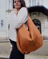 Torebki damskie - Duża torba worek zamszowa Ruda - miniaturka - grafika 1