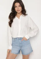 Koszule damskie - Biało-Beżowa Wiskozowa Koszula z Haftowanymi Sercami Kollireia - miniaturka - grafika 1