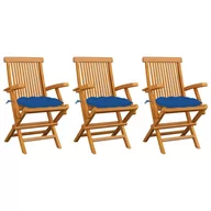 Fotele i krzesła ogrodowe - vidaXL Lumarko Krzesła ogrodowe, niebieskie poduszki, 3 szt., drewno tekowe! 3062539 - miniaturka - grafika 1