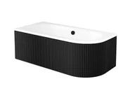 Wanny - Czarno-biała ryflowana wanna asymetryczna akrylowa z obudową Avita Besco 160 cm Lewa - miniaturka - grafika 1