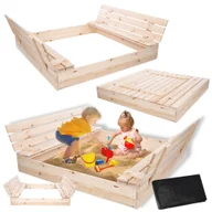 Place zabaw - Piaskownica drewniana 140x140 z ławeczkami AGROWŁÓKNINA pokrywa oparcie - miniaturka - grafika 1