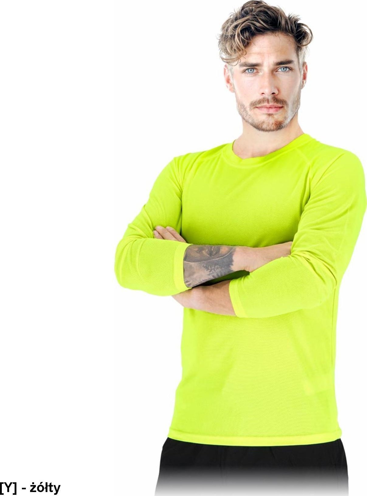 R.E.I.S. TS-PORTO-LS - T-shirt z siateczki męski dzianina 100% poliester 130-135 g/m2 krągły dekolt długi rękaw - żółty S