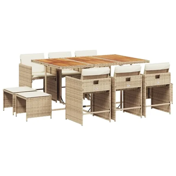 Zestaw mebli ogrodowych 165x106x73 cm, beżowy, rattan PE, poduszki kremowe