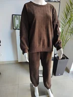 Dresy damskie - Dzianinowy dres oversize fashion style - czekoladowy One size - miniaturka - grafika 1