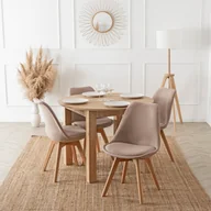 Zestaw Stół Okrągły Rozkładany HARRY 102-142 cm Dąb Artisan i 4 Krzesła NEVEL Beżowe Skandynawskie