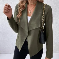 Kurtki damskie - TEMU Blazer dla kobiet w oliwkowym kolorze z złotym łańcuchem na ramię - stylowa kołnierzyk, długi rękaw, kurtka z guzikami na jesień/zimę, od casual - miniaturka - grafika 1