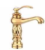 Baterie umywalkowe - Bateria umywalkowa retro URANIA złota z białym - złoty - miniaturka - grafika 1