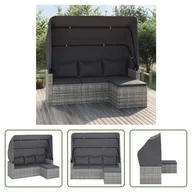 Sofy ogrodowe - The Living Store 3-osobowa sofa ogrodowa z daszkiem i podnóżkiem z szarego polirattanu - miniaturka - grafika 1